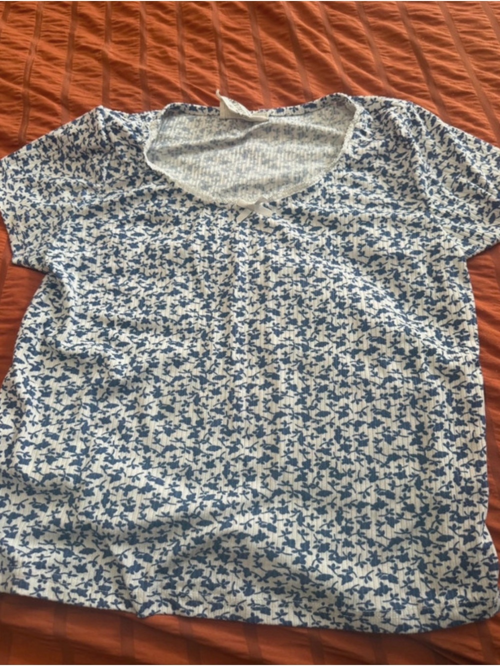 french pastry White and Blue Floral Long-Sleeve Tee